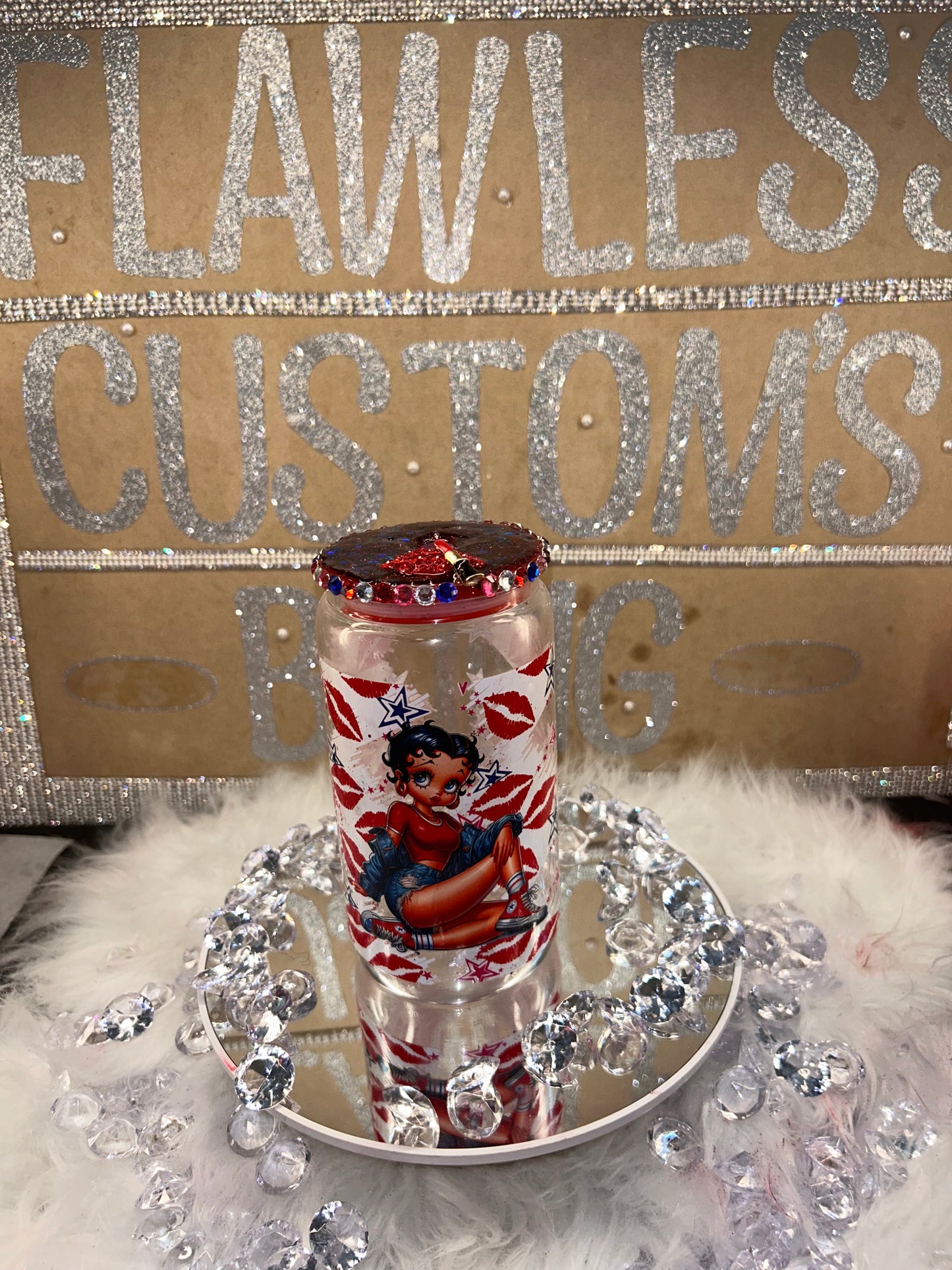 Red white & blue Betty snow Globe