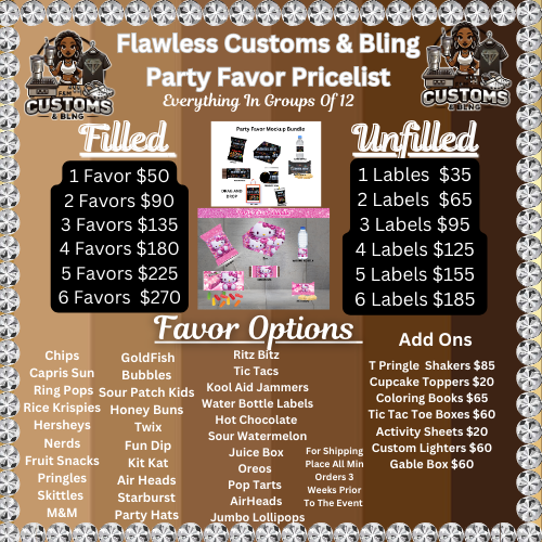 Party Favor Price List