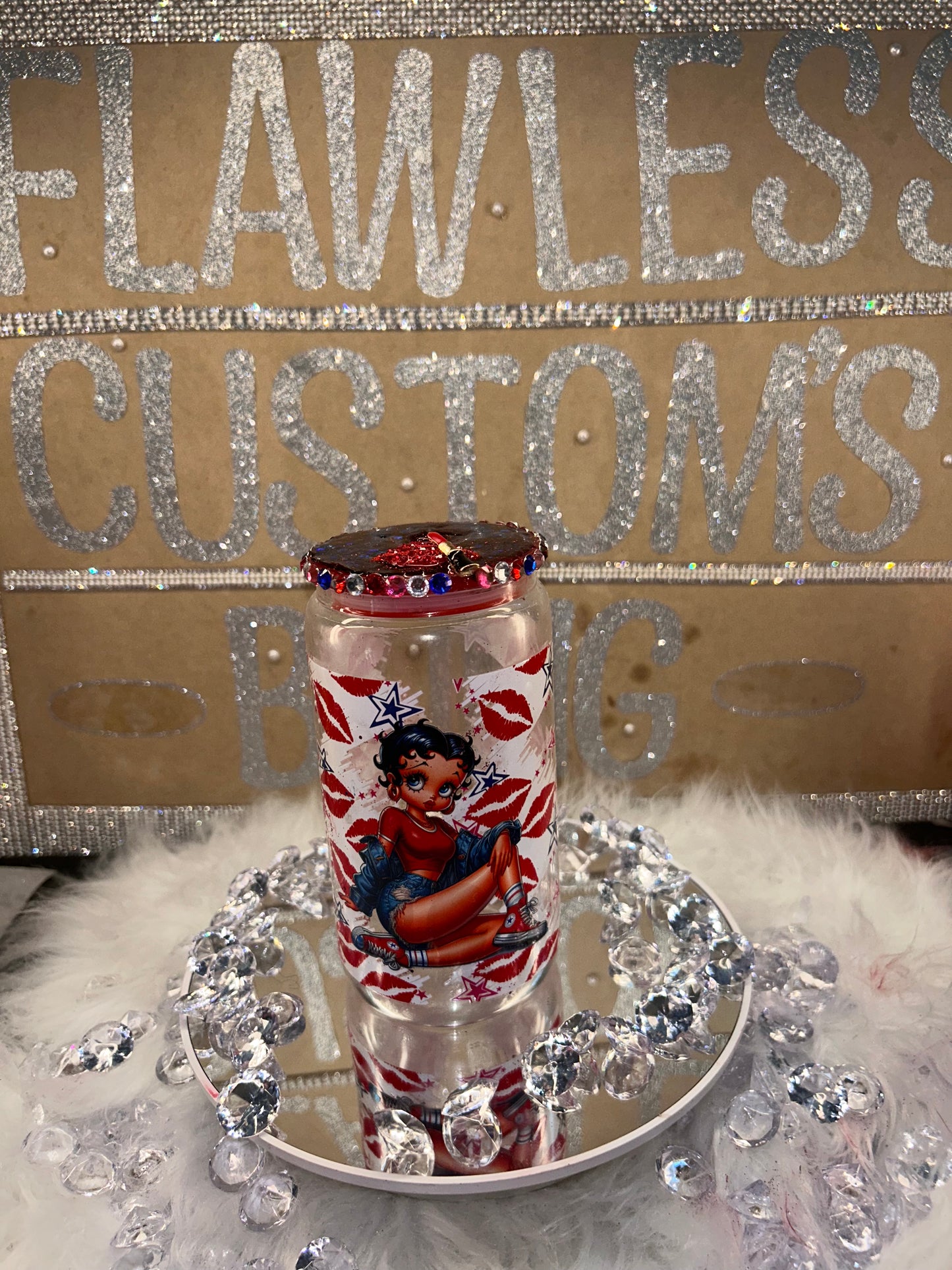 Red white & blue Betty snow Globe
