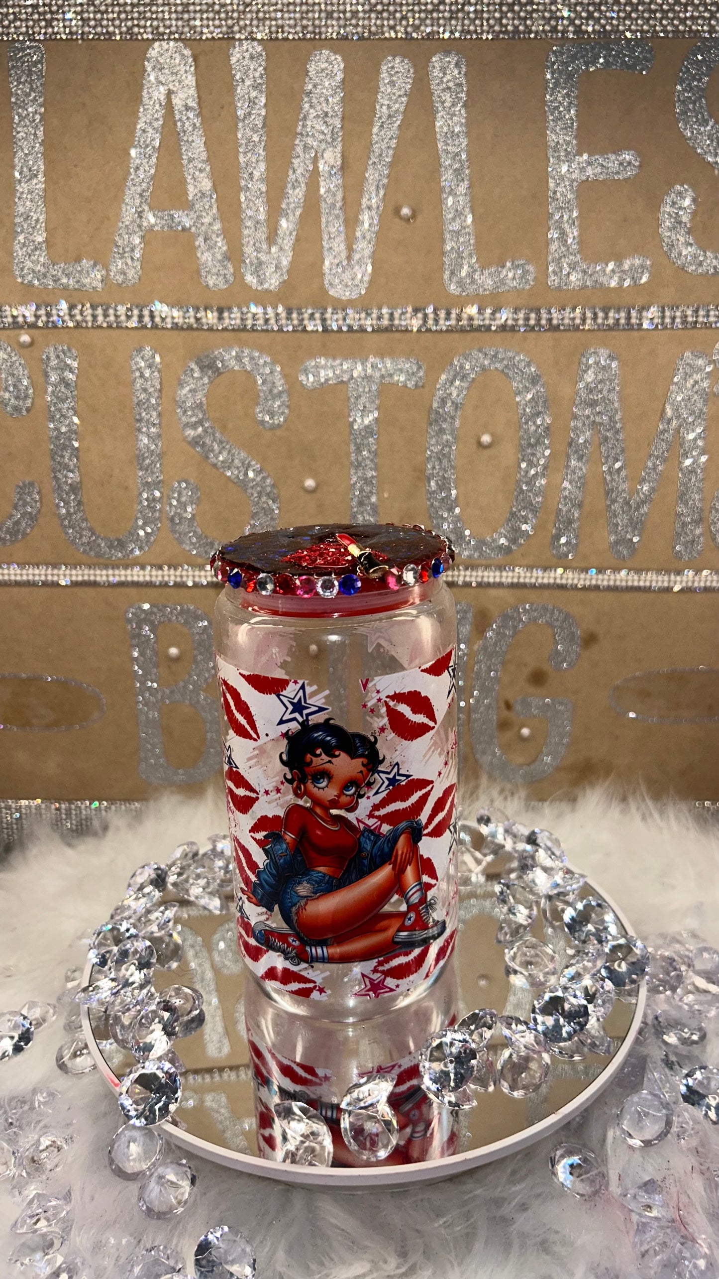 Red white & blue Betty snow Globe